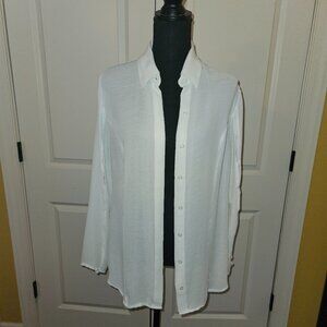 CAbi White Blouse with Cut Outs in Sleeves